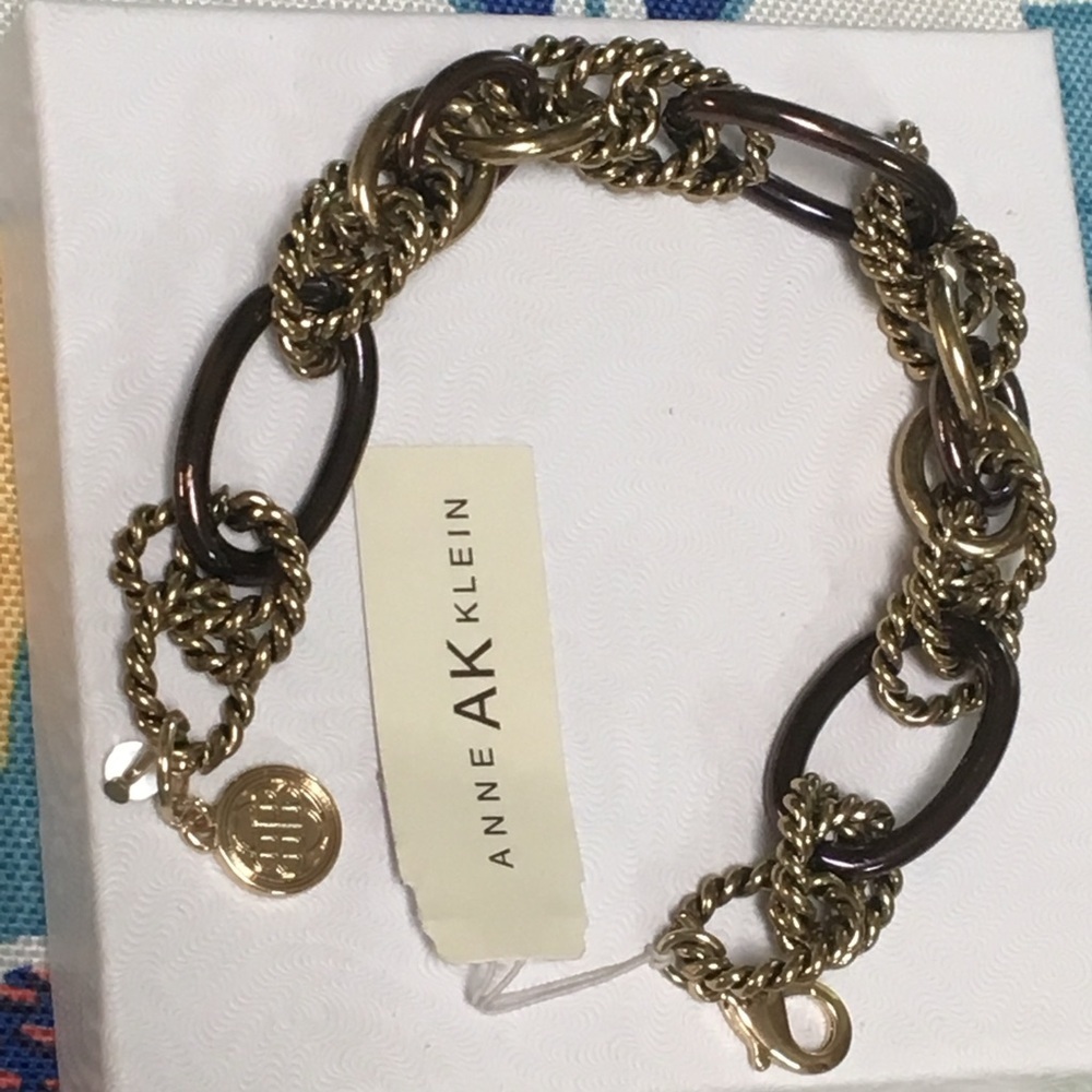 Anne Klein Gold and Dark Brown Mixed-Link Necklace